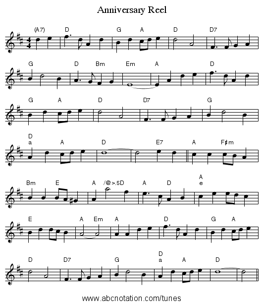 Anniversary Reel - staff notation