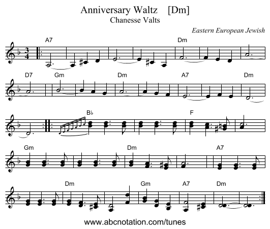 Anniversary Waltz    [Dm] - staff notation