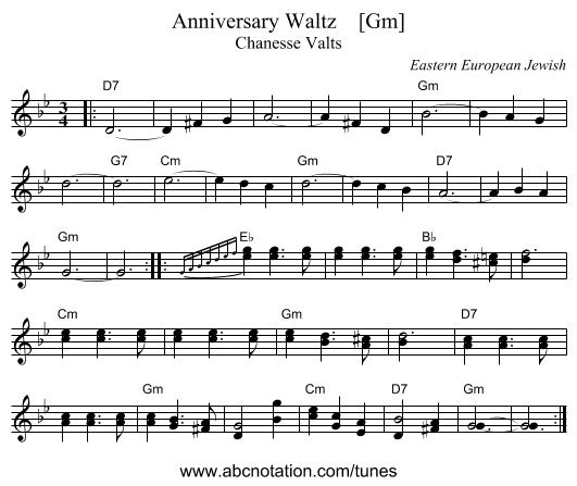 Anniversary Waltz    [Gm] - staff notation