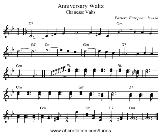 Anniversary Waltz - staff notation