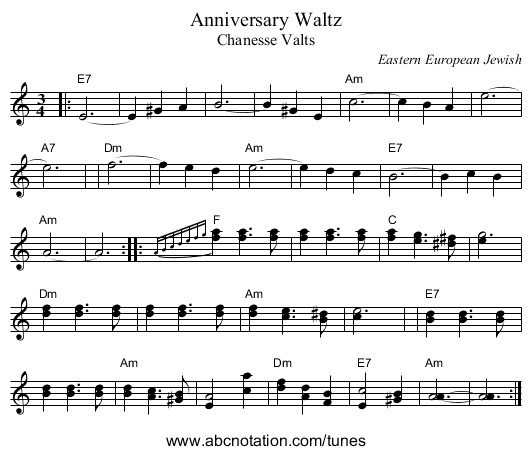 Anniversary Waltz - staff notation