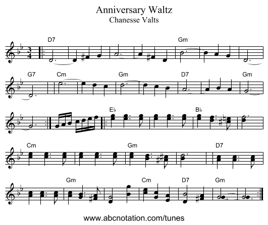 Anniversary Waltz - staff notation