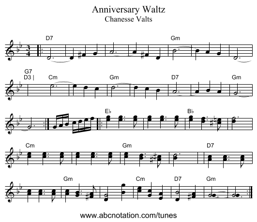 Anniversary Waltz - staff notation