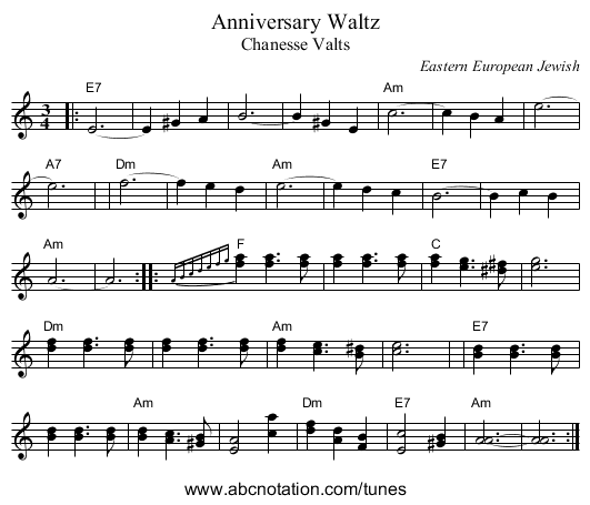 Anniversary Waltz - staff notation