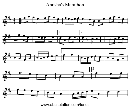 Annsha's Marathon - staff notation