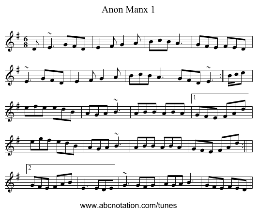 Anon Manx 1 - staff notation