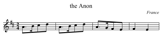 Anon, the  - staff notation