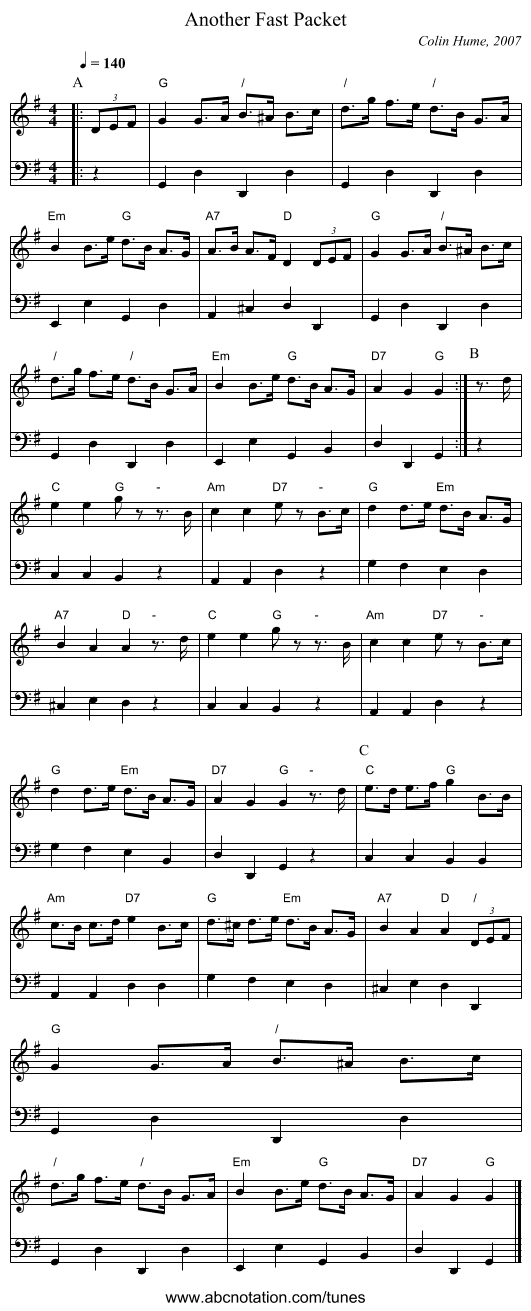 Another Fast Packet - staff notation