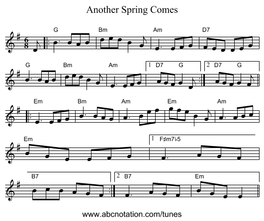 Another Spring Comes - staff notation