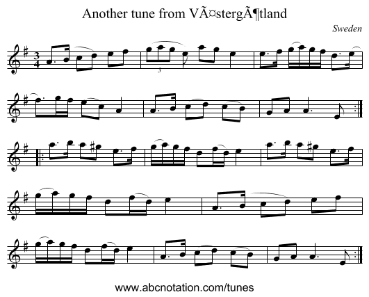 Another tune from VÃ¤stergÃ¶tland - staff notation