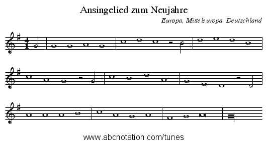 Ansingelied zum Neujahre - staff notation