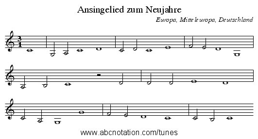 Ansingelied zum Neujahre - staff notation