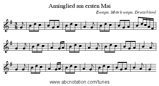 Ansinglied am ersten Mai - staff notation