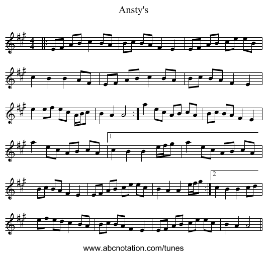 Ansty's - staff notation