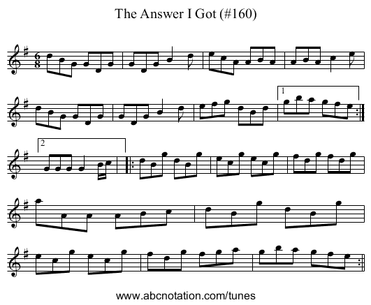 Answer I Got (#160), The - staff notation