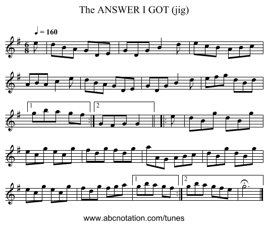 ANSWER I GOT (jig), The - staff notation