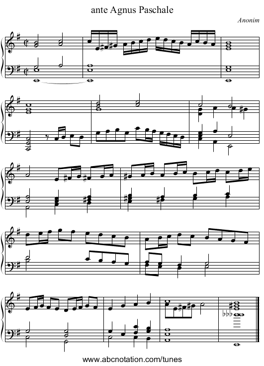 ante Agnus Paschale - staff notation
