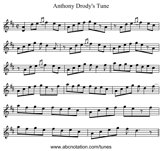 Anthony Drody's Tune - staff notation