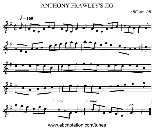 ANTHONY FRAWLEY'S JIG - staff notation