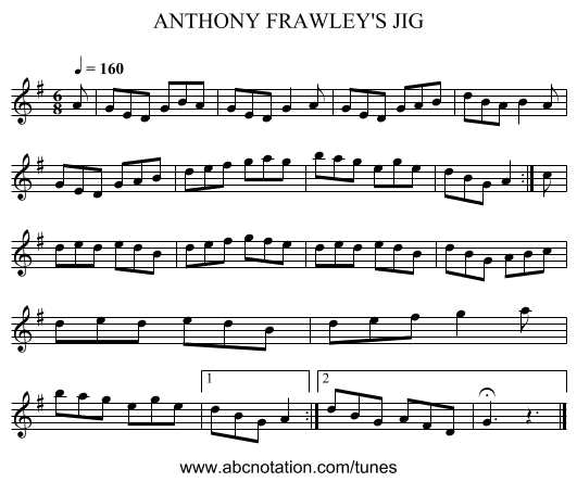 ANTHONY FRAWLEY'S JIG - staff notation