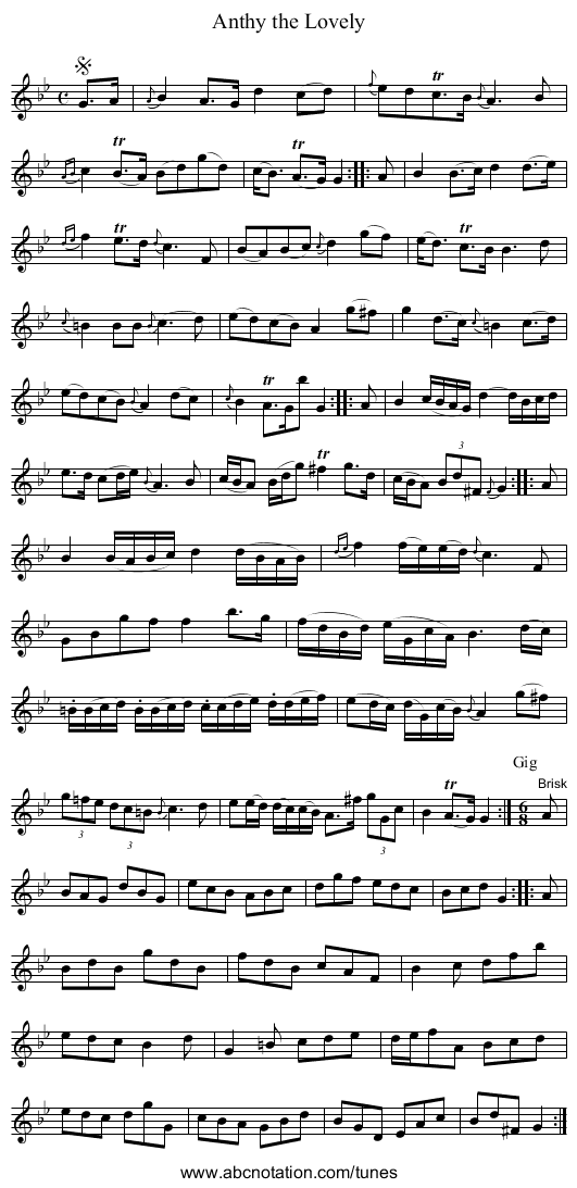 Anthy the Lovely - staff notation