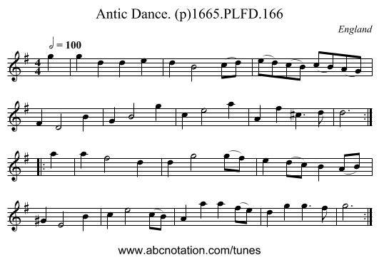 Antic Dance. (p)1665.PLFD.166 - staff notation
