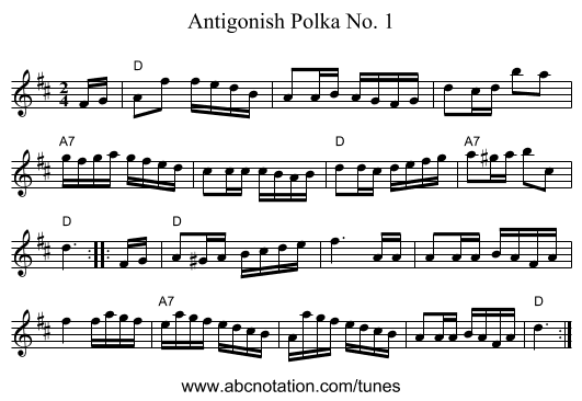 Antigonish Polka No. 1 - staff notation