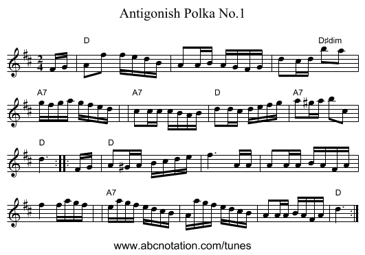 Antigonish Polka No.1 - staff notation