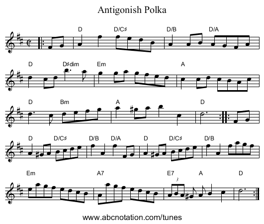 Antigonish Polka - staff notation