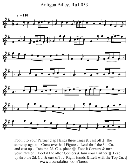 Antigua Billey. Ru1.053 - staff notation