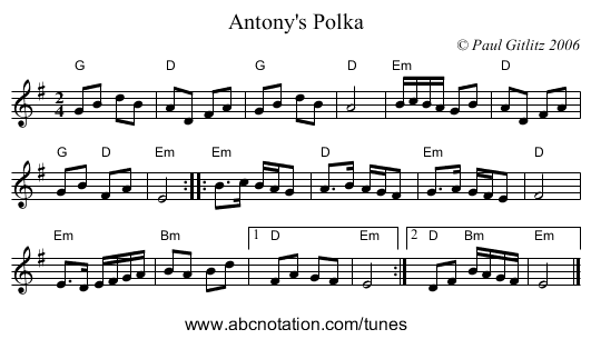 Antony's Polka - staff notation