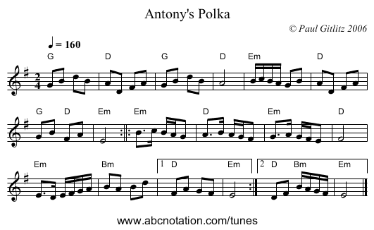 Antony's Polka - staff notation