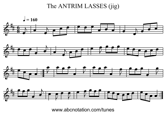 ANTRIM LASSES (jig), The - staff notation