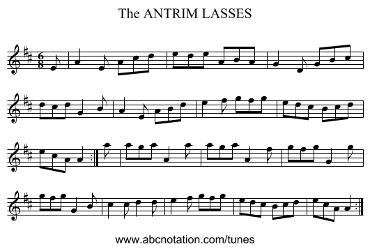 ANTRIM LASSES, The - staff notation