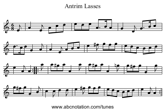 Antrim Lasses - staff notation