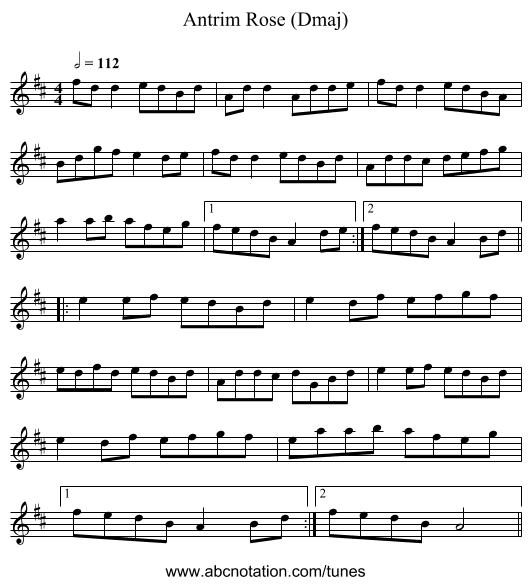 Antrim Rose (Dmaj) - staff notation