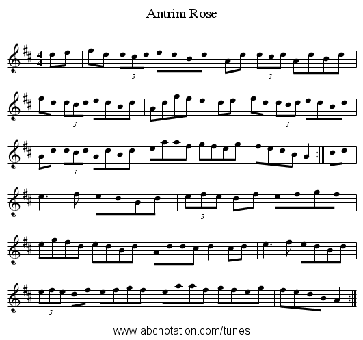 Antrim Rose - staff notation