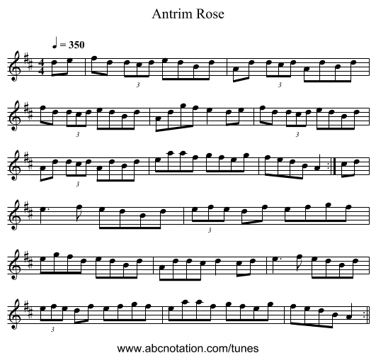 Antrim Rose - staff notation