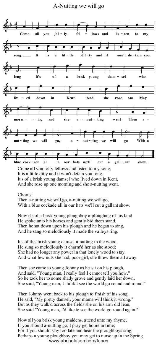 A-Nutting we will go - staff notation