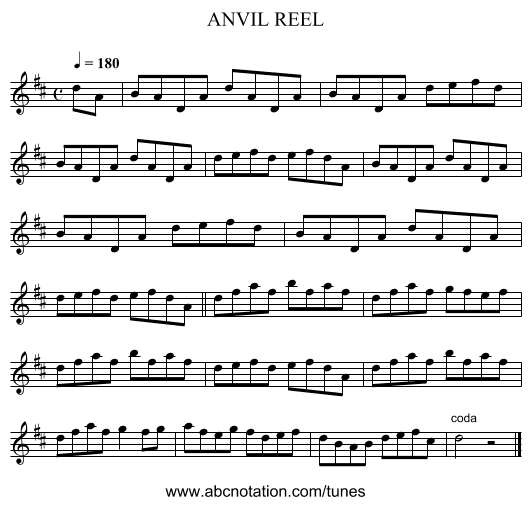 ANVIL REEL - staff notation