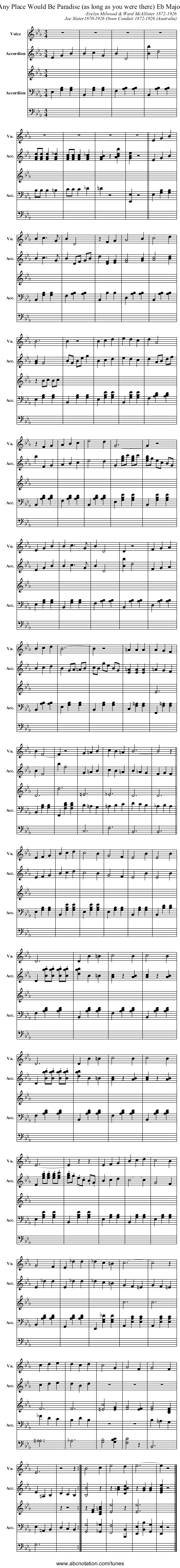 Any Place Would Be Paradise (as long as you were there) Eb Major - staff notation