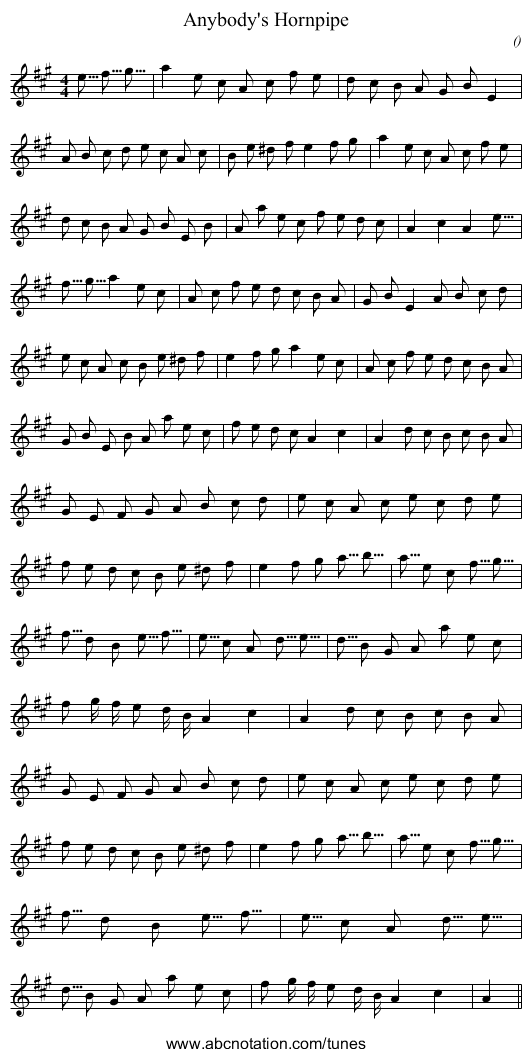 Anybody's Hornpipe - staff notation
