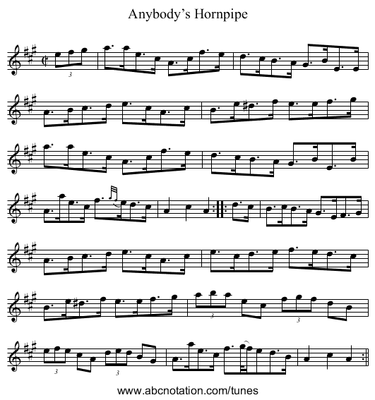 Anybody’s Hornpipe - staff notation