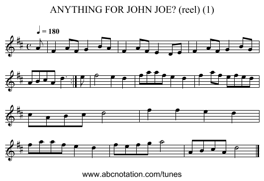 ANYTHING FOR JOHN JOE? (reel) (1) - staff notation