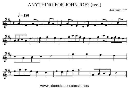 ANYTHING FOR JOHN JOE? (reel) - staff notation