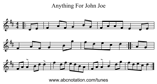 Anything For John Joe - staff notation