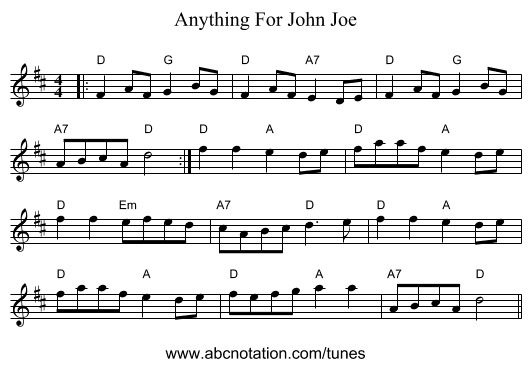 Anything For John Joe - staff notation