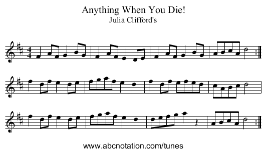 Anything When You Die! - staff notation