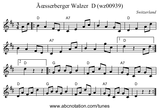 Üsserberger Walzer D (wz00939) - staff notation
