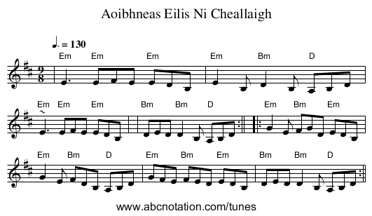 Aoibhneas Eilis Ni Cheallaigh - staff notation
